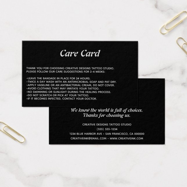 Tattoo Microblading Aftercare Instructions Black Visitkort (Kontor)