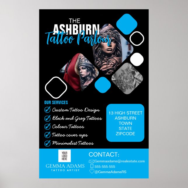 Tattoo Parlor Poster - Anpassningsbar Black blue (Framsidan)