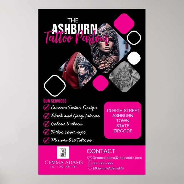 Tattoo Parlor Poster - Anpassningsbar Black rosa (Framsidan)