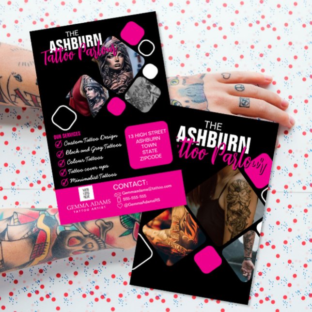 Tattoo Parlor Poster - Anpassningsbar Black rosa Flygblad (Skapare uppladdad)