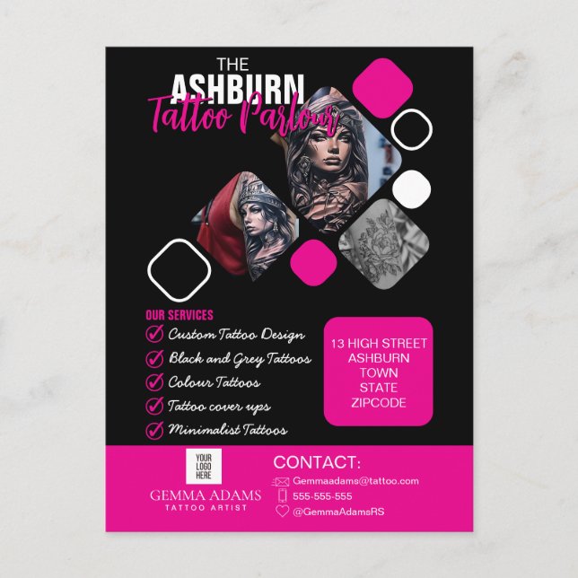 Tattoo Parlour Poster - Custom Black pink Vykort (Framsida)