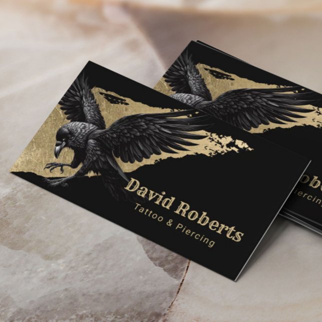 Tattoo & Piercing Black Kråka Guld Brushstroke Visitkort (Skapare uppladdad)