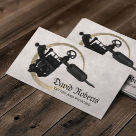 Tattoo Piercing Shop Modern Guld Circle Tatto Gun Visitkort