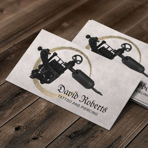 Tattoo Piercing Shop Modern Guld Circle Tatto Gun Visitkort