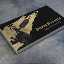 Tattoo & Piercing Tattoo Gun & Guld Brushstroke Visitkort