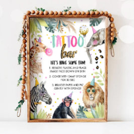 Tattoo Pub Safari Party Animals Girl Birthday Poster