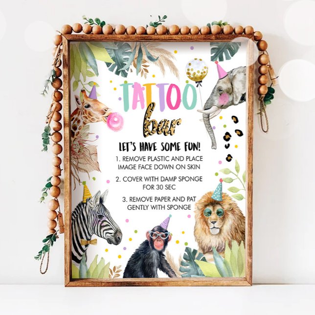 Tattoo Pub Safari Party Animals Girl Birthday Poster (Skapare uppladdad)