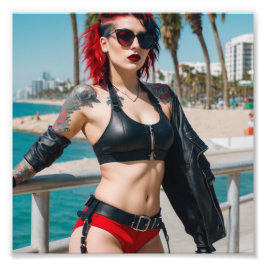 Tattoo Punk Red Hair Beach Shades Swimdress Girl Fototryck