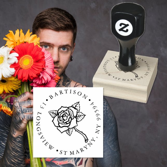 TATTOO ROS RUND RETURADRESS STÄMPEL (Skapare uppladdad)