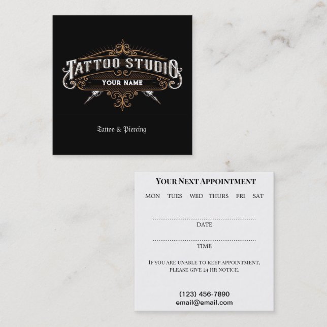 Tattoo Salon Affärskort Fyrkantigt Visitkort (Fram/baksida)