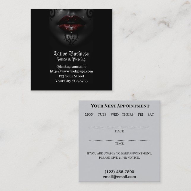 Tattoo Salon Affärskort Fyrkantigt Visitkort (Fram/baksida)