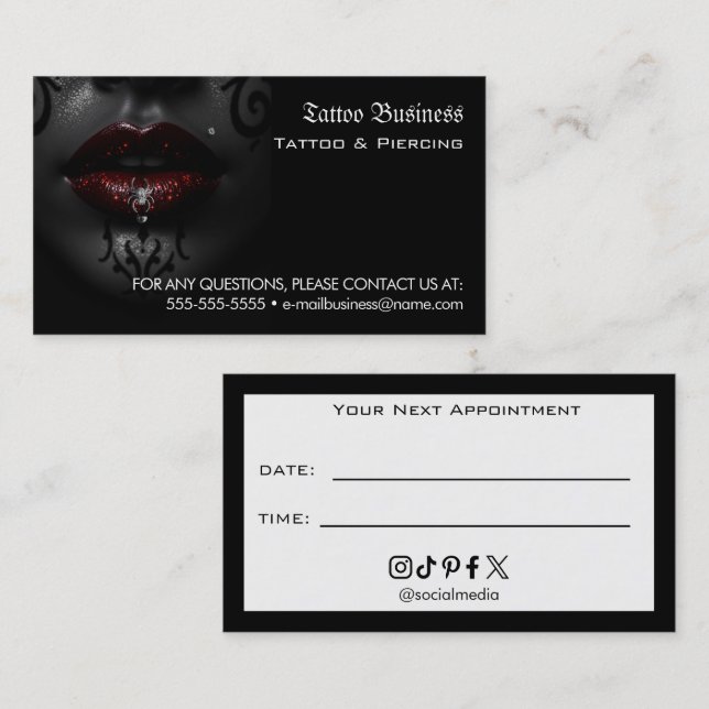 Tattoo Salon Appointment Reminder Business Card Visitkort (Fram/baksida)