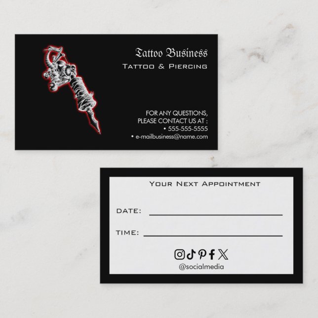 Tattoo Salon Appointment Reminder Business Card Visitkort (Fram/baksida)