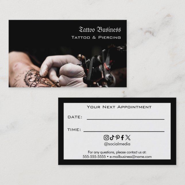 Tattoo Salon Appointment Reminder Business Card Visitkort (Fram/baksida)