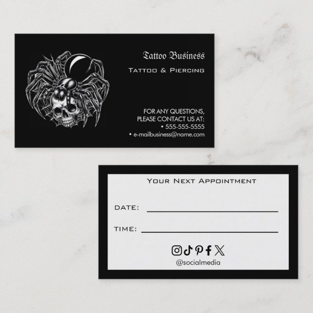 Tattoo Salon Appointment Reminder Business Card Visitkort (Fram/baksida)