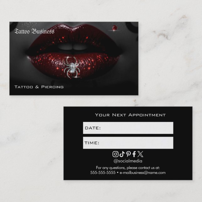 Tattoo Salon Appointment Reminder Business Card Visitkort (Fram/baksida)