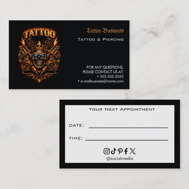 Tattoo Salon Appointment Reminder Business Card Visitkort (Fram/baksida)