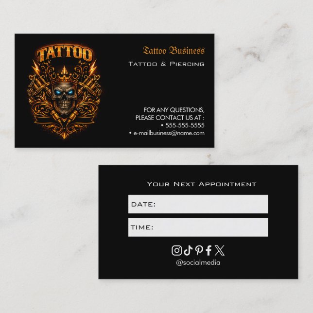 Tattoo Salon Appointment Reminder Business Card Visitkort (Fram/baksida)