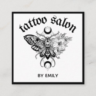 Tattoo Salon Butterfly Moth Black & White Fyrkantigt Visitkort