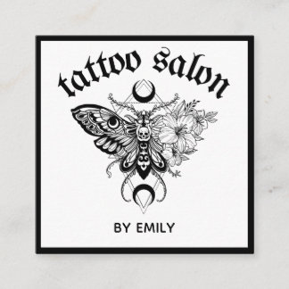 Tattoo Salon Butterfly Moth Black & White Fyrkantigt Visitkort