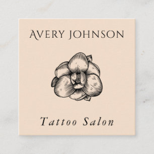 Tattoo Salon Elegant Drawn Flower & Social Media Fyrkantigt Visitkort
