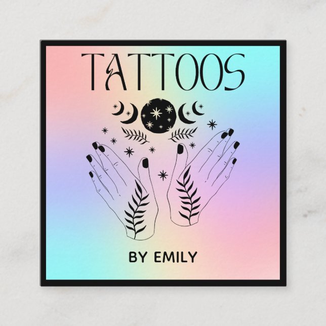 Tattoo Salon Mystical Holography Fyrkantigt Visitkort (Framsida)