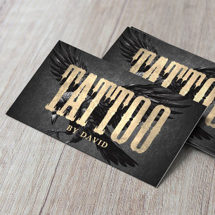 Tattoo Shop Black Kråka Vintage Guld Typography Visitkort