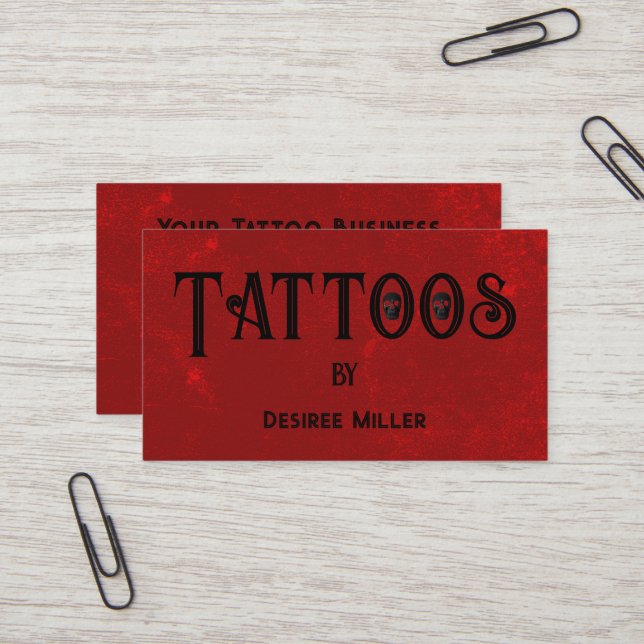 Tattoo Shop Red Black Kreativ Skull Visitkort (Fram/Back In Situ)