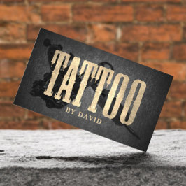 Tattoo Shop Tattoo Gun Vintage Guld Typography Visitkort