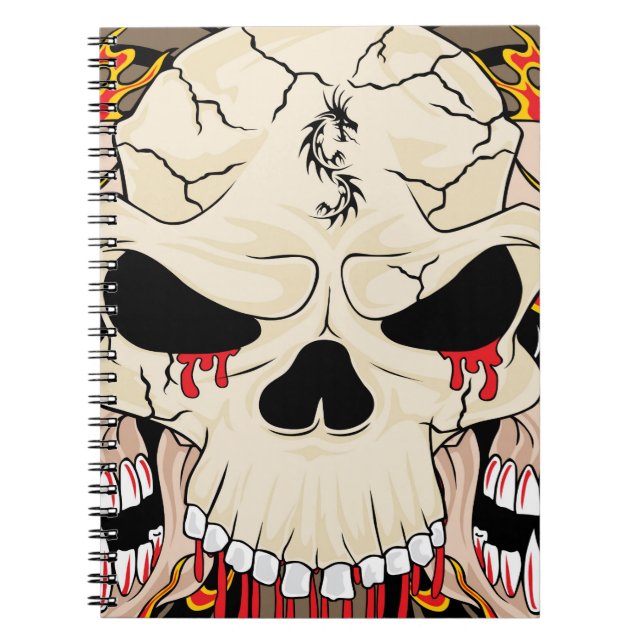 Tattoo Skull 8 Boll Flame Fire Spiral bärbar dator Anteckningsbok (Framsidan)
