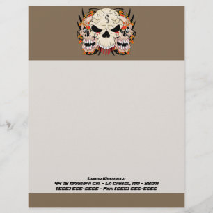 Tattoo Skull 8 Boll Letterhead Stationery Brevhuvud