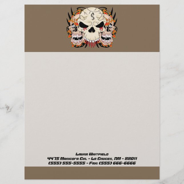 Tattoo Skull 8 Boll Letterhead Stationery Brevhuvud (Framsida)
