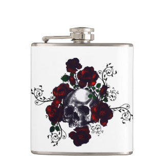 Tattoo Skull och Röd ros Goth-kolv Fickplunta