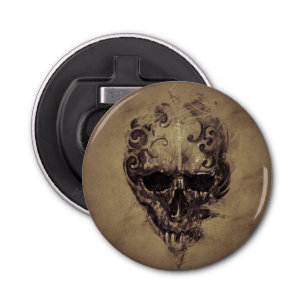 Tattoo Skull over Vintage Papper Flasköppnare
