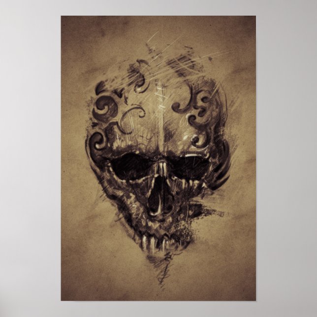 Tattoo Skull over Vintage Papper Poster (Framsidan)