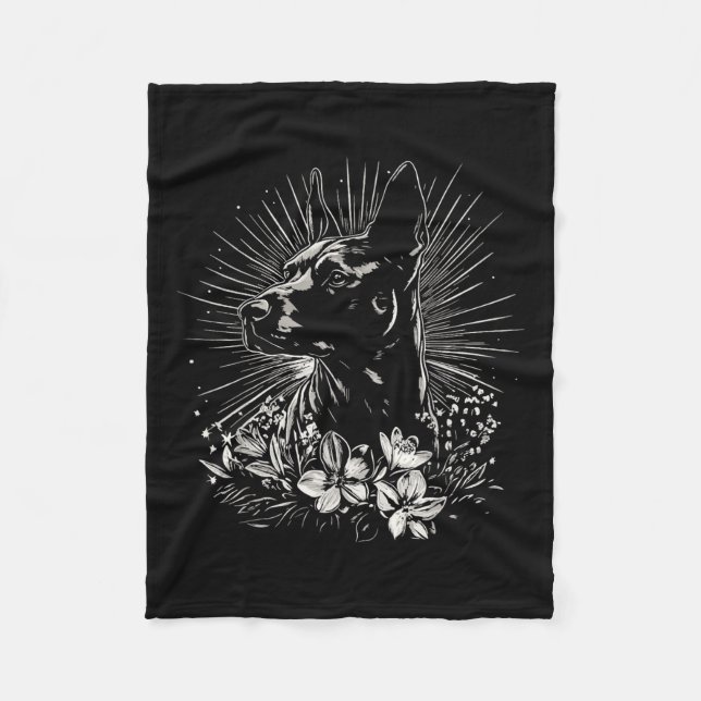 Tattoo Stil Älskare Belgiska Malinois Retro Hund_1 Fleecefilt (Framsidan)