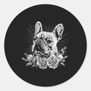 Tattoo Stil Älskare Fransk Bulldog Retro Hund _1 Runt Klistermärke