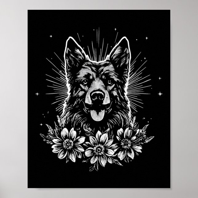 Tattoo Stil Älskare German Shepherd Retro Hund Poster (Framsidan)