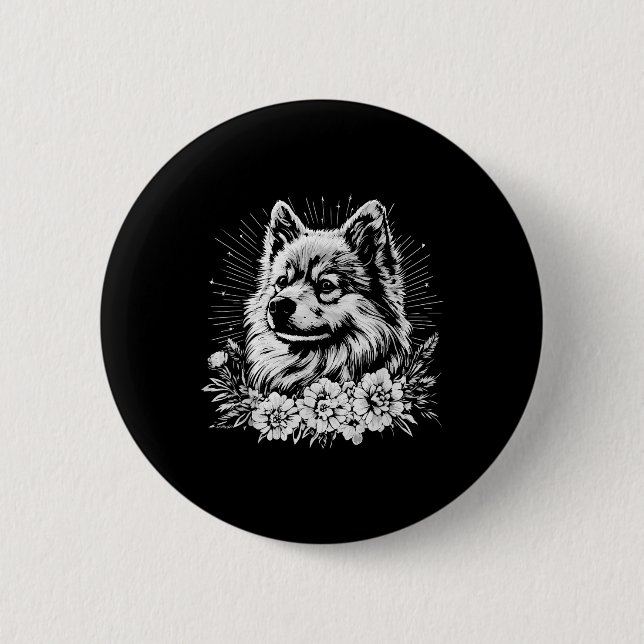 Tattoo Stil Älskare Keeshond Retro Hund Knapp (Framsida)
