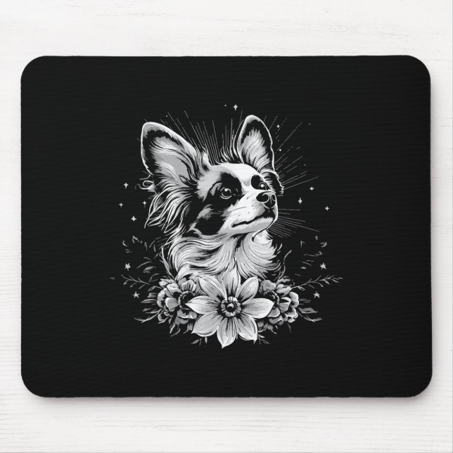Tattoo Stil Älskare Papillon Retro Hund Musmatta (Framsidan)
