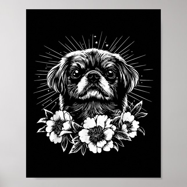 Tattoo Stil Älskare Pekingese Retro Hund Poster (Framsidan)