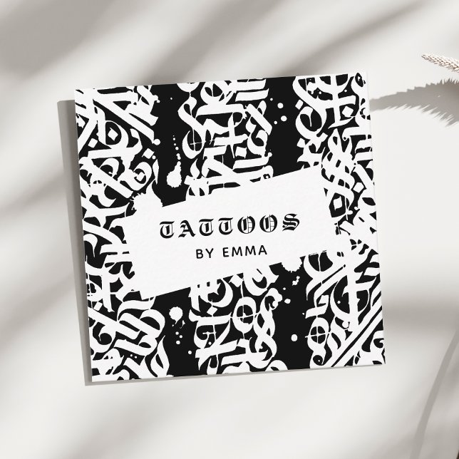 Tattoo Stil Calligraphy Black & White Typography Fyrkantigt Visitkort (Skapare uppladdad)