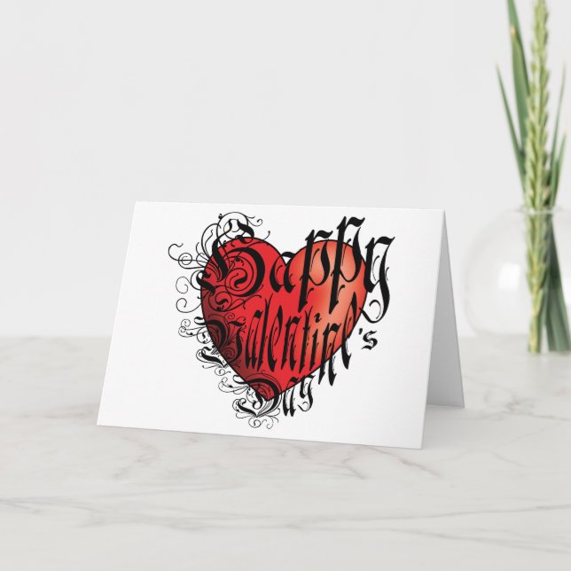 Tattoo stil Happy Valentines hjärta Kort (Framsida)