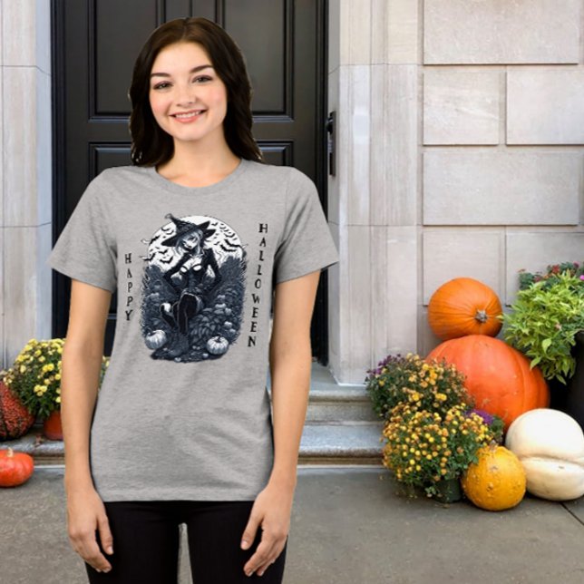 Tattoo Stil Moonlit Witch Pumpkin T Shirt (Skapare uppladdad)