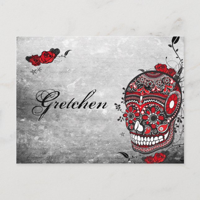 Tattoo Stil Muerte Skull och Mourish Namn Card Vykort (Framsida)