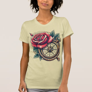 Tattoo-Stil Ro och Compass T-Shirt Design