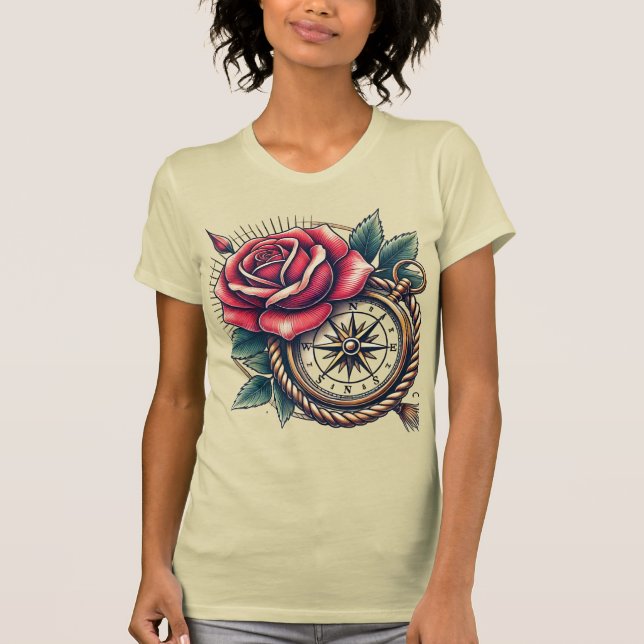 Tattoo-Stil Ro och Compass T-Shirt Design (Framsida)
