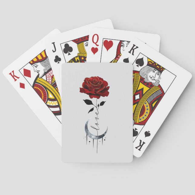 Tattoo-Stil Röd ros och Crescent Måne med "Kärlek" Casinokort (Baksidan)