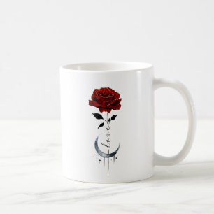 Tattoo-Stil Röd ros och Crescent Måne med "Kärlek" Kaffemugg