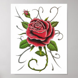 "Tattoo Stil Röd ros" Poster Skriv ut